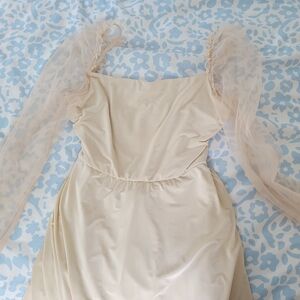 Elegant Cream Dress with Sheer Sleeves